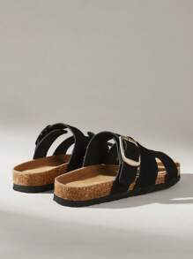 Solecia 女士可调节扣休闲时尚厚底平底凉鞋 - 黑色 - 查看 4