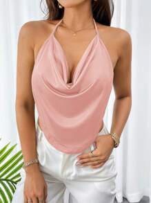 Firerie Women's Sexy Solid Color Plunging V Neck Backless Tank Top - Dusty Pink - View 3
