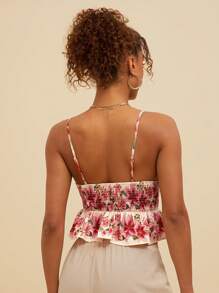 Travachic 夏季优雅花朵印花荷叶边下摆吊带背心