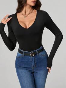 SHEIN Tall 女士休闲纯色长袖紧身衣