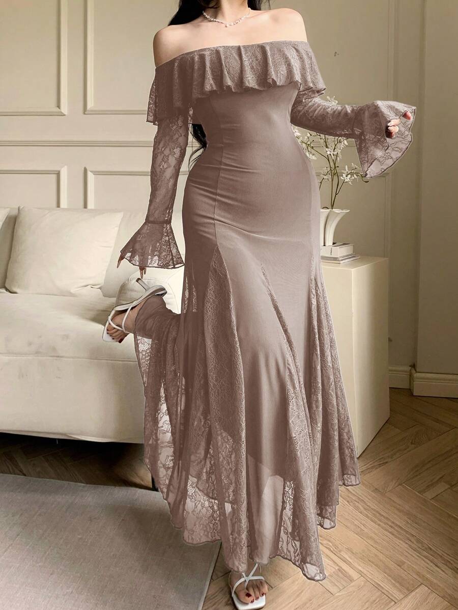 DAZY Women's Sexy Wrap Midi Dress, For Spring And Summer Elegant,Ruffle - Coral Pink - View 1