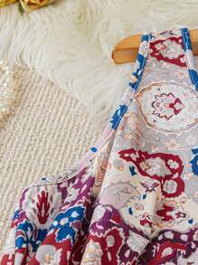 SHEIN LUNE 大码无袖圆领印花背心，适合夏季休闲外出图案 T 恤女式上衣 - 彩色 - 查看 4