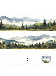 1Roll Tape, Natural Healing Series, Exquisite Natural Scenery Ink Continuous Mountains And Rivers Theme Tape Stickers, PET Waterproof Material, Scrapbook Supplies, Decorative Notebook Photo Frames, Mobile Phone Cases, Water Cups, Garbage Magazines, Stationery Boxes, DIY Personalized Collage Back To School