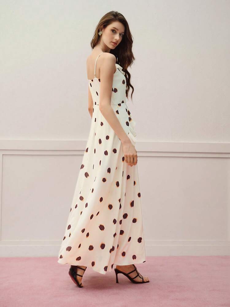 POLKA DOT RUFFLE TRIM DRESS