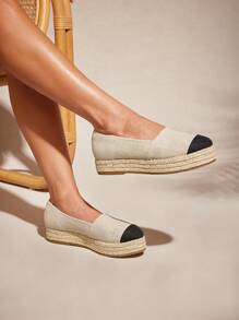 SHUZIA 女士时尚休闲舒适透气帆布圆头帆布平底鞋 - 米色 - 查看 3