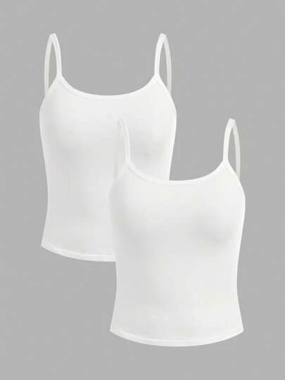 SHEIN Girlism 2pcs/Set Teenage Girl Simplistic & Comfortable Skin-Friendly Camisole Bra Set