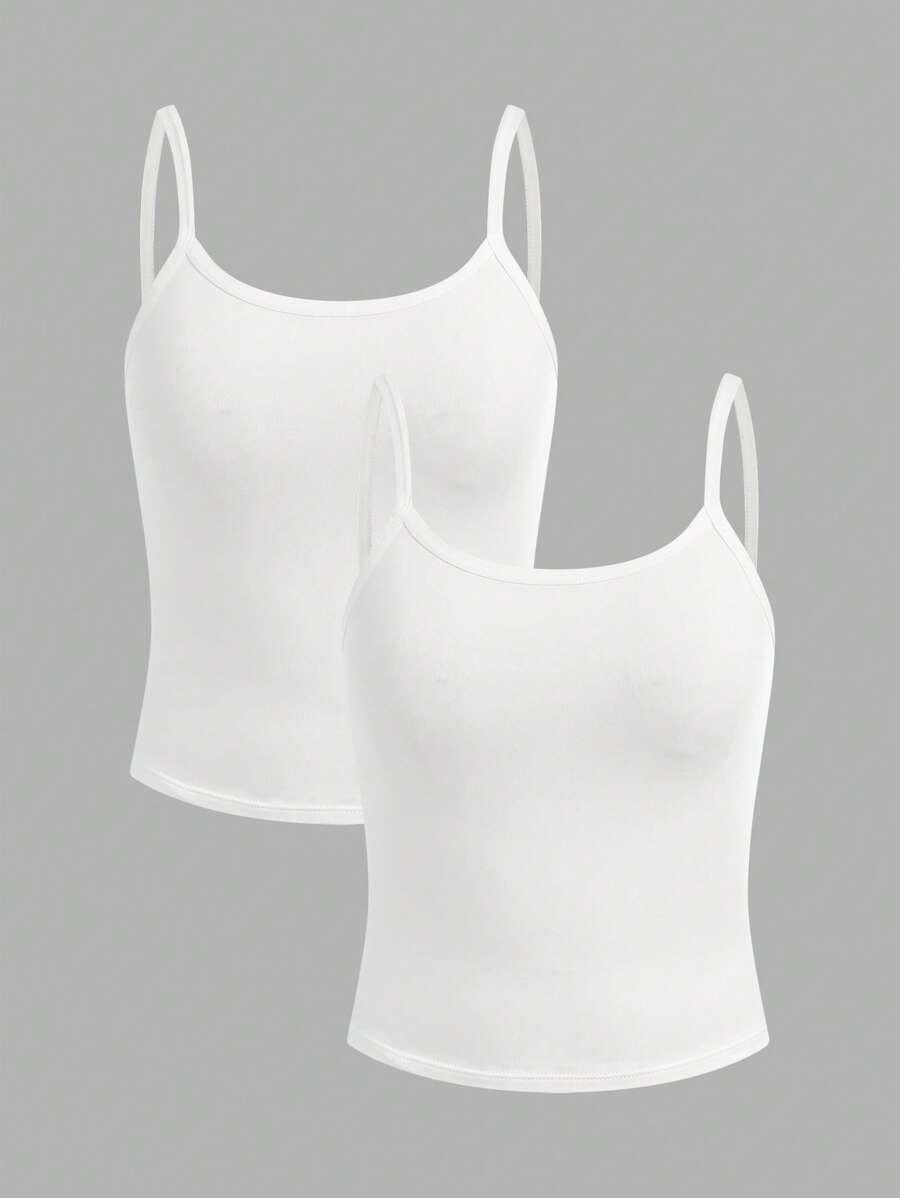 SHEIN Girlism 2pcs/Set Teenage Girl Simplistic & Comfortable Skin-Friendly Camisole Bra Set - White - View 1