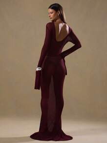 MUSERA Sheer Knit Long Sleeve Maxi Dress Elegant Spring Vacation Cute Sexy 90's Muted Haze Graduation Holiday Summer Night Out Winter Everyday Chic Carnival Vacation - Burgundy - View 5