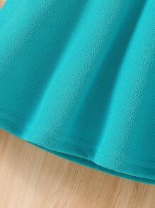 SHEIN Young Girl Contrast Lace Peter Pan Collar Long Sleeve Cute Dress - Green - View 4