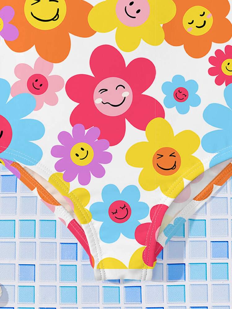 SHEIN 女婴休闲简约修身吊带连体泳衣，适合夏季 - 彩色 - 查看 6