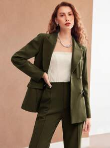 MOTF PREMIUM STRUCTURED DOUBLE BREASTED BLAZER - Army Green - View 4