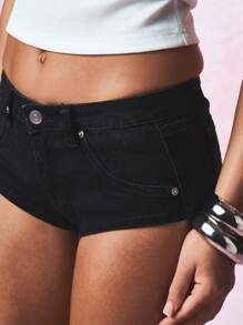 SUMWON WOMEN Denim Booty Shorts Ultra High Rise Hot Pants Mini Length Distressed Festival Club Party Summer Beach Wear Raw Hem Stretchy Fitted