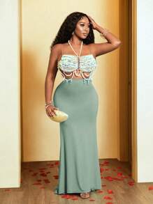 BamGleam 2 Pieces Women Set: Halter Top & Mini Skirt (Excluding Underlayer)