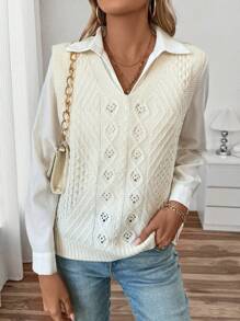 Chiquease Casual effen kleur jacquard gebreid truivest, lente en herfst