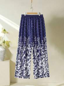 EMERY ROSE 大码女式两件套：无袖圆点印花系带衬衫和裤子，度假装 - 藍白色 - 查看 8