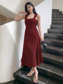 DAZY Đầm dạ hội hở lưng thanh lịch, quyến rũ, duyên dáng, thời trang dành cho nữ, đầm dự tiệc cưới, đầm đỏ cho nữ - Màu Đỏ Sâu - Xem 2