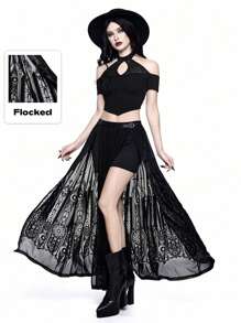 ROMWE Goth Vintage Gothic Castle Flocked Pattern Skirt