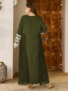 Al Najma 休闲印花雪纺褶皱长袖宽松常规大码女式阿拉伯风格连衣裙，春秋季，端庄