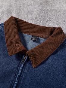 Manfinity Roughcore Men's Washed Corduroy Collar Casual Loose Denim Jacket - Dark Wash - View 10