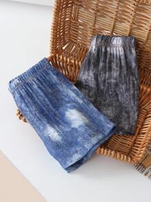 2pcs/Set Toddler Baby Boys Casual Cool Y2K Tie Dye Denim Effect Print Pocket Shorts, Suitable For Outdoor, Home, Music Festival, Summer - Multicolor - View 4