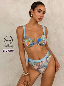 SHEIN Swim Paisley Print Bikini Set For Beach Vacation For Summer - Multicolor - View 3