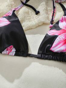 Swim Mod 2pcs Women Sexy Triangle Bikini Top With Babe Print For Summer Beach Vacation Festival - Multicolor - View 4