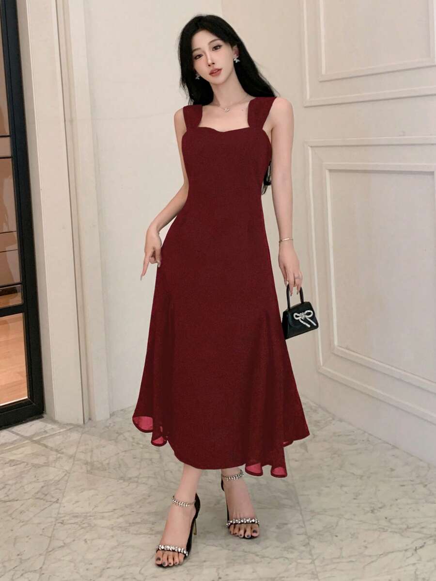 DAZY Đầm dạ hội hở lưng thanh lịch, quyến rũ, duyên dáng, thời trang dành cho nữ, đầm dự tiệc cưới, đầm đỏ cho nữ - Màu Đỏ Sâu - Xem 1