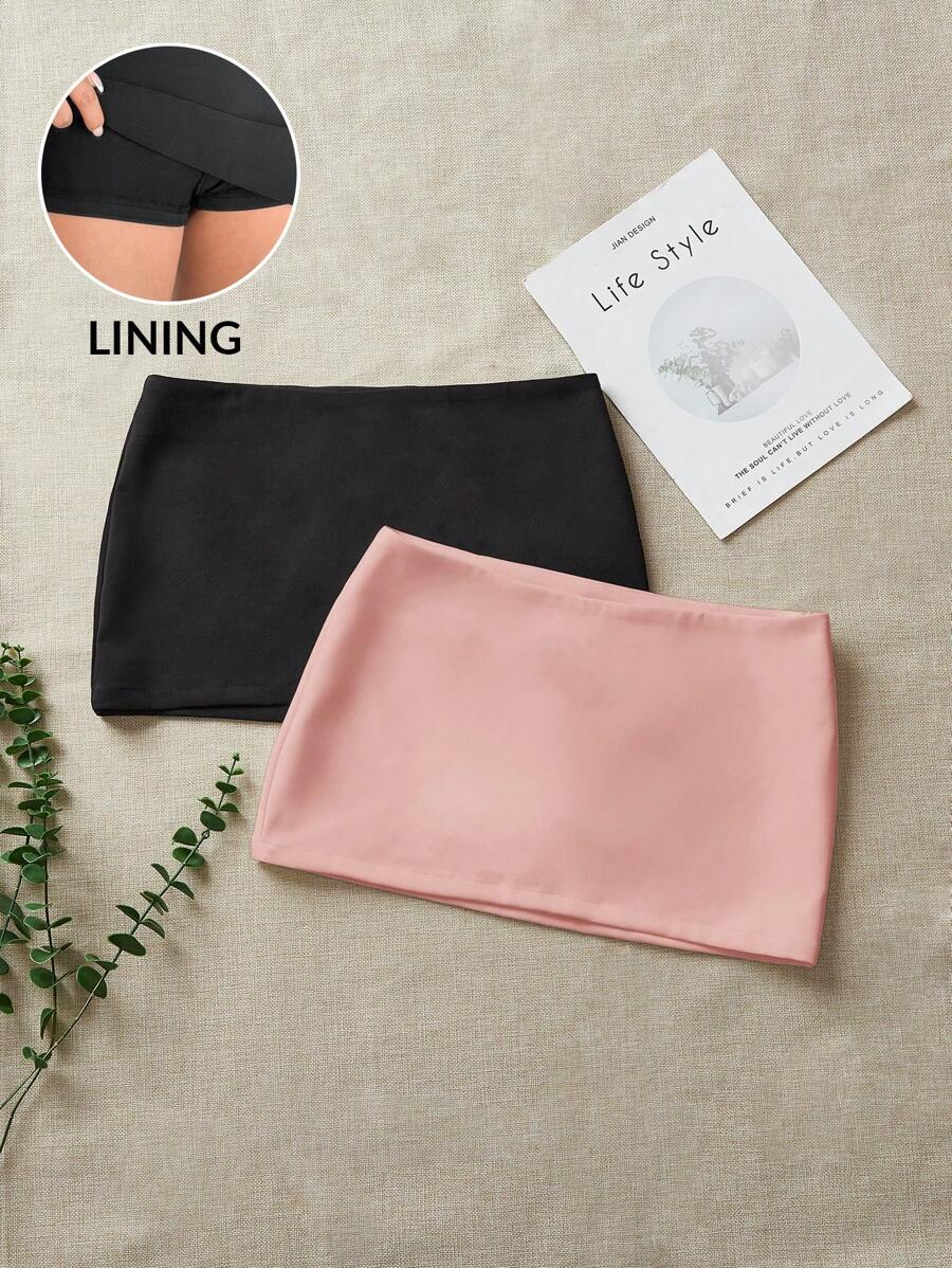 Comfortcana 2-Tone Lined Anti-Flashing Super Short Mini Skirt 2 Pieces Sets Woman Skirt