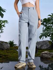 In My Nature 女士休闲纯色高腰登山裤 - 灰色 - 查看 4