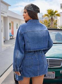SHEIN EZwear Denim-minikjol i plusstorlek, avslappnad och moderiktig, lämplig för sommaren - Mörktvätt - Visa 7