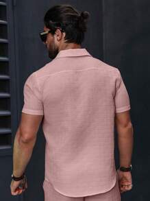 Manfinity Homme Camisa casual de manga corta con botones y textura para hombre para verano