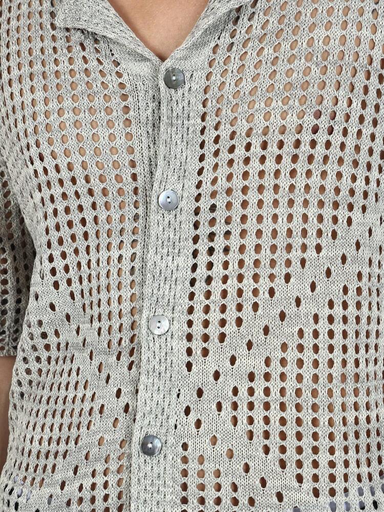 Crochet Knit Button Down Polo Shirt