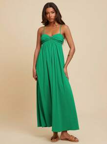 Travachic 女式褶皱绿色无袖连衣裙，度假风格，春夏，女式夏季服装，女式沙滩服装，女式，春假，女式音乐会服装，波西米亚风，狂欢服装，热带度假，节日，浪漫女式夏季连衣裙，波西米亚风女式连衣裙，女式热带连衣裙，女式连衣裙，度假新品女式连衣裙