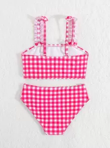 Young Girl Plaid Frill Bikini Swimwear Set, Random Print - Multicolor - View 2