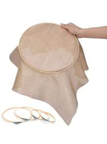 Crea diseños de bordado hermosos con esta 1 pieza de aro circular de madera, herramienta de artesanía manual de costura DIY - Beis - Ver 4