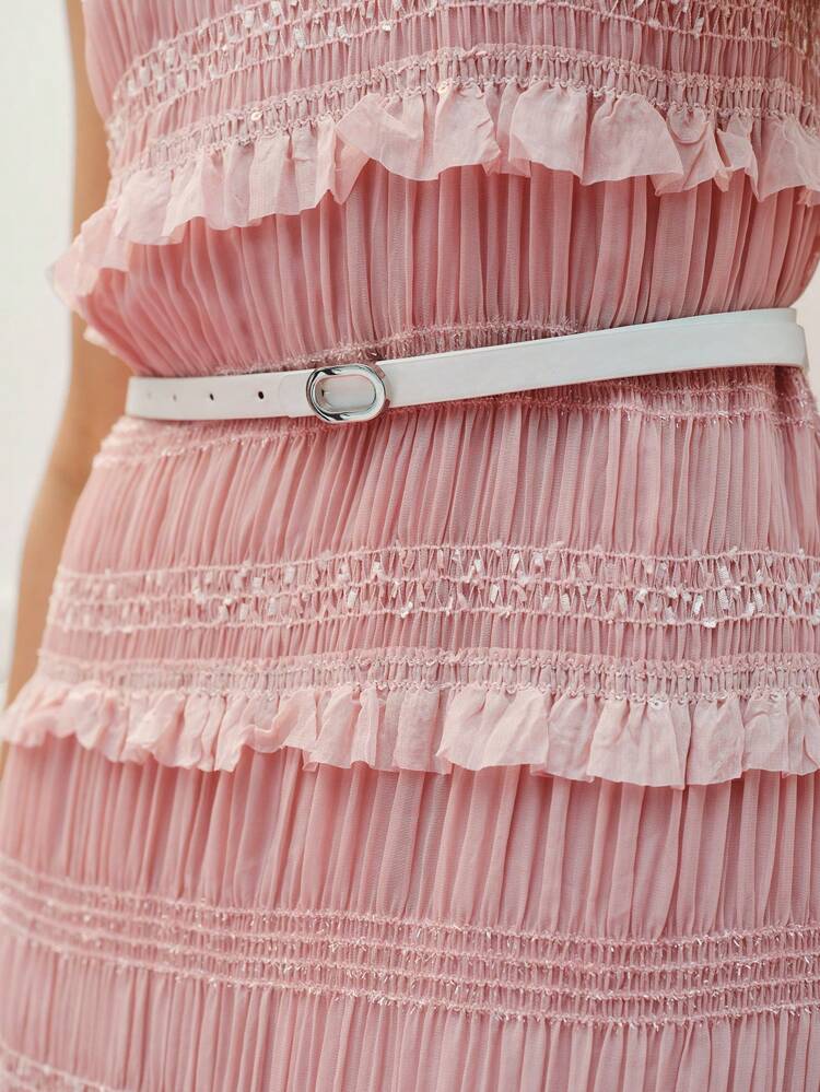 PRESS CREASE RUFFLE HEM DRESS