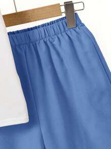 SHEIN Leap Crew 3 Pieces Tween Boy School Casual Short Sleeve Blazer Jacket & Shorts Set, T-Shirt Top, Buy 2 Get 1 Free, Suitable For Commuting, School, Daily Casual Occasions, Suitable For Spring & Summer - Blue - View 8