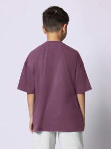 SUMWON Oversized Casual T-Shirt Youth Teen Short Sleeve Streetwear Basic Cotton Tee Relaxed Fit Everyday Essential Top Fall Winter Staple Athletic Leisure Comfort Urban Style Simple - Dusty Purple - View 2