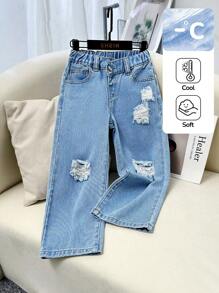 SHEIN Jeans déchirés pour fille lavés à l