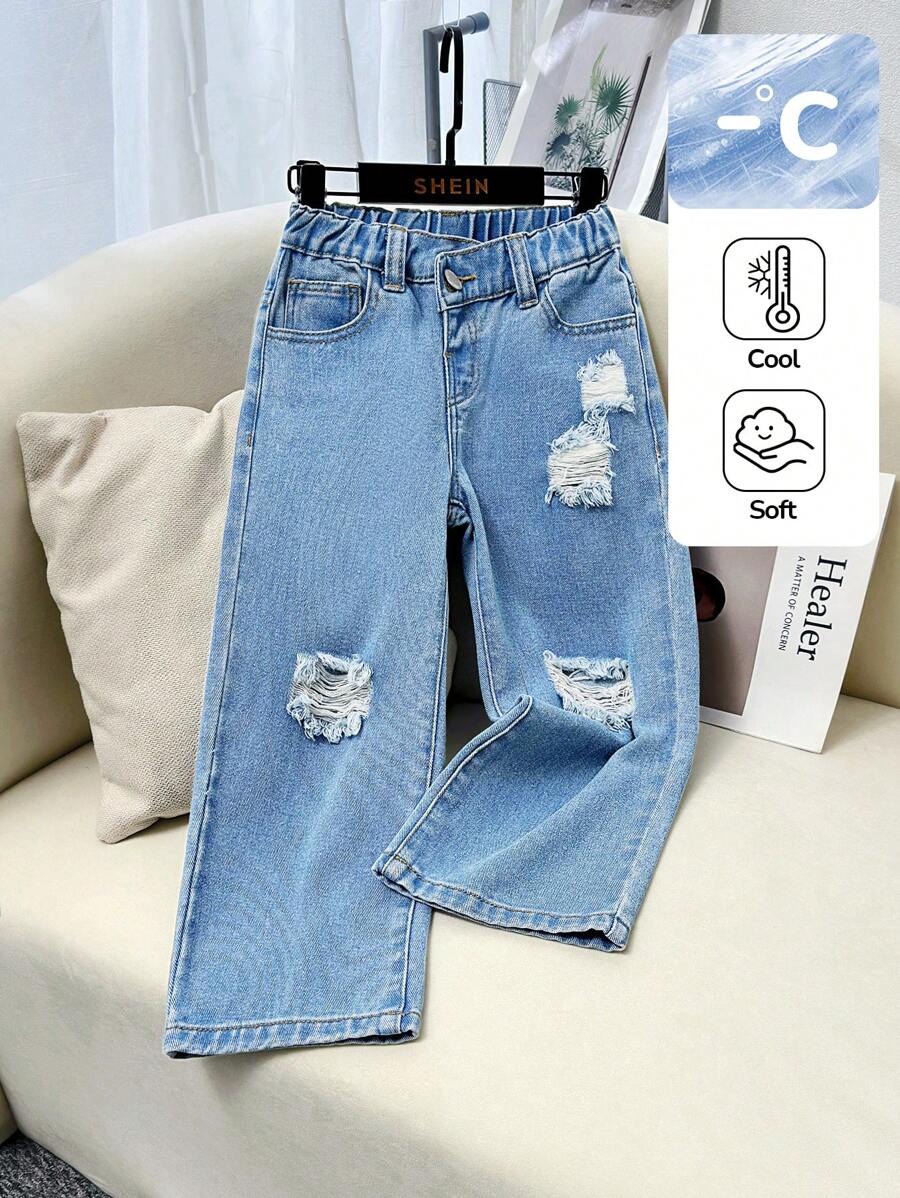 SHEIN Jeans déchirés pour fille lavés à l