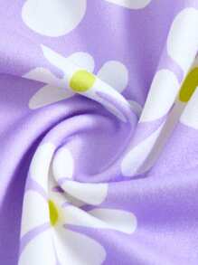 LOONEY TUNES X SHEIN 女宝宝卡通花朵印花紫色休闲可爱短袖连体衣