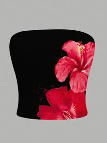 INAWLY 3pcs/Set Y2K Hibiscus Flowers Graphic Tube Top