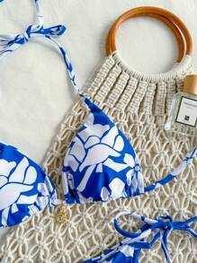 SHEIN VCAY Women's Holiday Style Floral Print Halter Bikini Top And Low-Waist Side Tie Bottoms Swimwear Set, Floral Print Halter Neck Bikini Set, Floraled Halter Strap Two-Piece Bikini Set,Backless,Beachwear High Waisted,Beach Outfits For Woman,Sexy,Summer Outfits For Women, For Beach Vacation For Summer Beach Vacation,Kawaii,Thong Bikini,High Waisted Bathing Suit,Push Up Bikini,Tie Front Top,Boho,Vacation,LINEN,Crochet