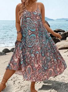 SHEIN LUNE Plus Size Casual All-Over Print Cami Dress - Multicolor - View 6