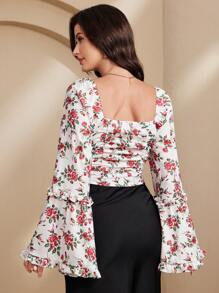SHEIN Unity 女士清新风格碎花方领衬衫 - 彩色 - 查看 2