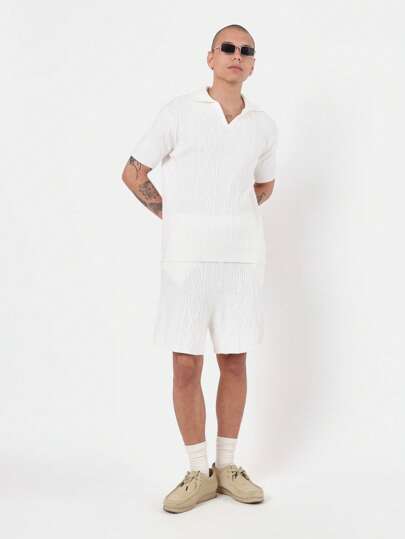 SUMWON Cable Knit Polo Co-Ord Set Summer Retro Tennis Style Short Sleeve Knitted Two-Piece Leisure Athletic Vacation Resort Wear Preppy Sports Casual Outfit