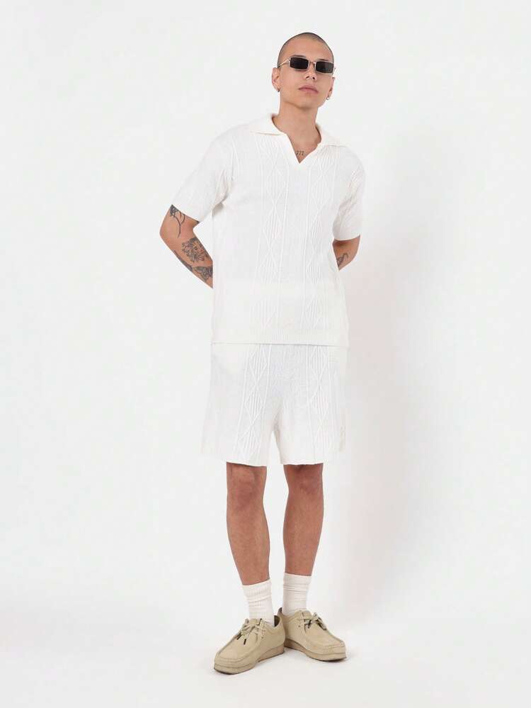 Set coordinato a maniche corte con polo in maglia a trecce