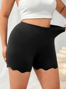 SHEIN EZwear Mallas cortas negras con volante para mujer de talla grande