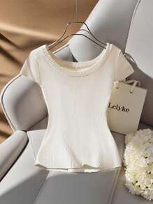 Franclia Nowy minimalistyczny, wszechstronny, stylowy, dopasowany, jednokolorowy sweter z dzianiny z dekoltem w kształcie litery U dla kobiet, wiosna/lato