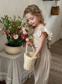 SHEIN X Scheana LMoss Kids 年轻女孩编织纯色荷叶边下摆连体裤